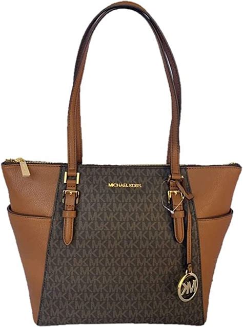 michael kors charlotte top zip tote brown signature shoulder bag|Michael Kors charlotte tote black.